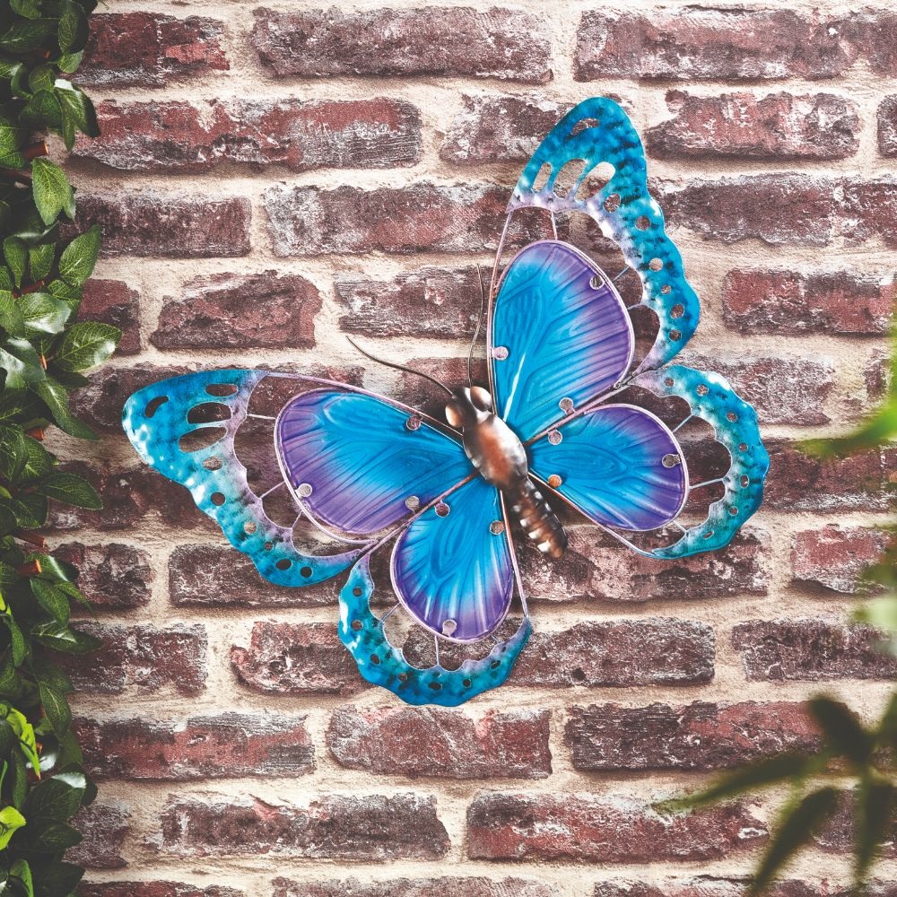 Garden Gear Metal and Glass Butterfly Wall Art - Blue-3017