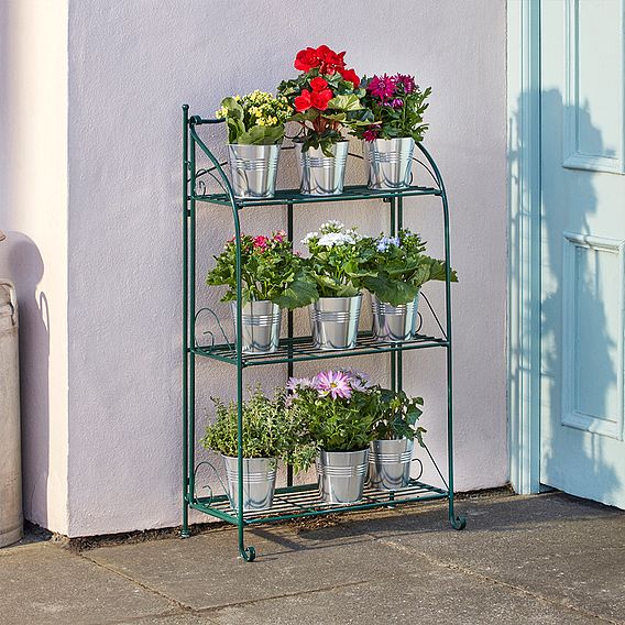 3 Wire Shelf Metal Plant Stand Green