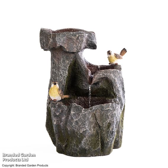 Serenity Cascading Rock Water Feature with Two Birds