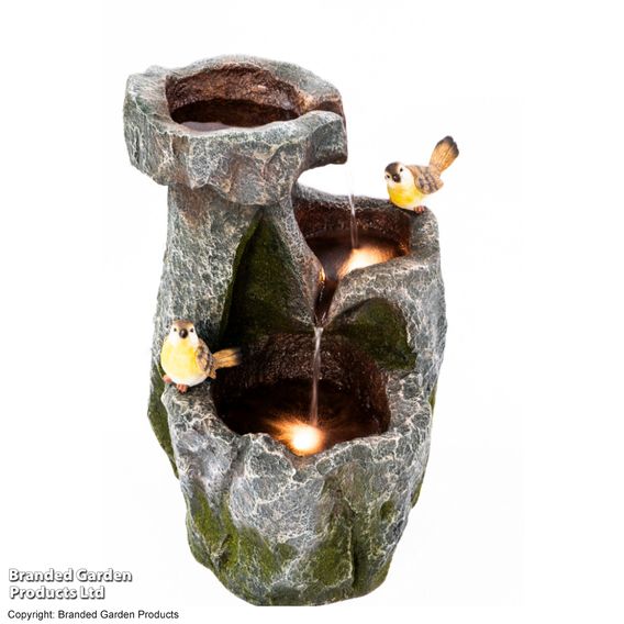 Serenity Cascading Rock Water Feature with Two Birds
