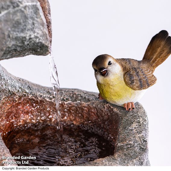 Serenity Cascading Rock Water Feature with Two Birds